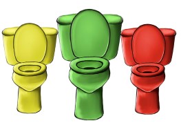 Tre färgglada toaletter